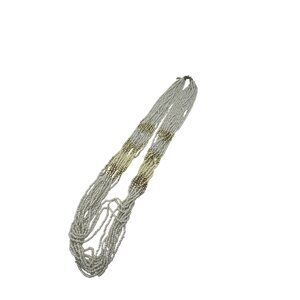 Multi-Strand White & Gold Long 34 inch Beaded Necklace